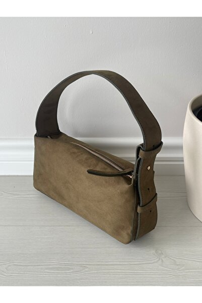 na nura collection Khaki Green Women's Suede Hand and Shoulder Bag