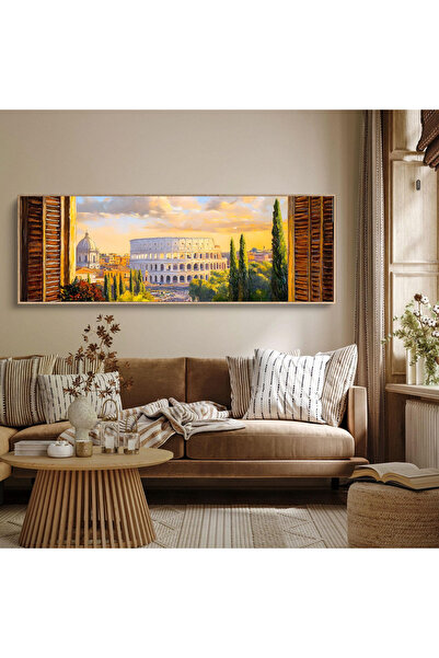 woodhomeworks Tek Parça Gerçek Ahşap Yatay Panorama Çerçeveli Tablo pencerede...