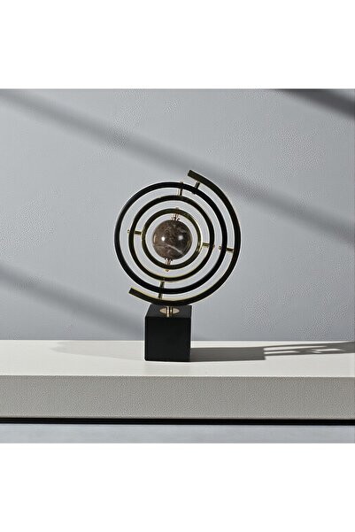 fontiero Doğal Taş Küreli Altın & Siyah Metal Dekoratif Masa Objesi