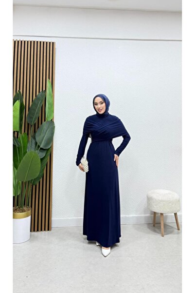 BRN IŞIK TESETTÜR Drapeli Taş Detaylı Tesettür Elbise