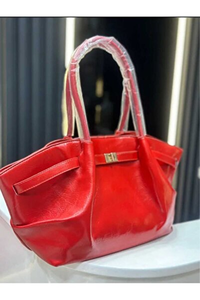 ÖZÜM TAKI Women's Large Size Shiny Shoulder Bag Red