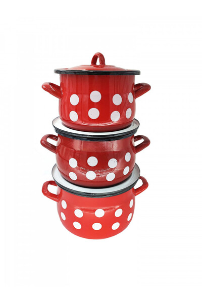 Emailul Medias Комплект от 3 емайлирани куполообразни полугърнета с точки.