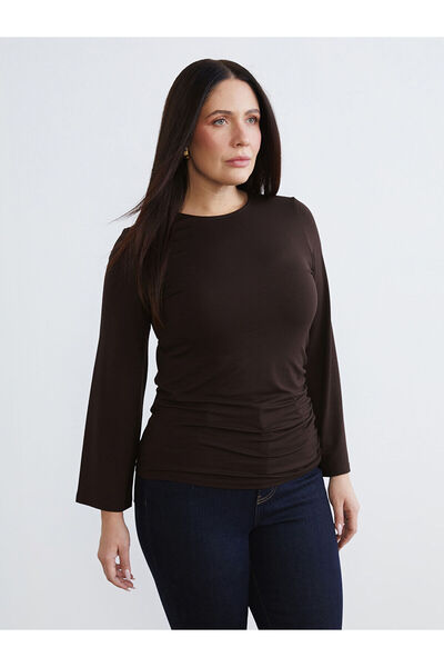 LC Waikiki Ozmarka New Season Plus Size Crew Neck Gathered Bodysuit