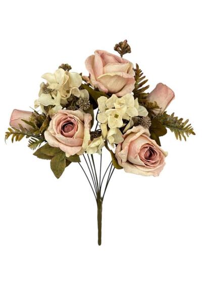 Nettenevime باقة زهور صناعية وردية عتيقة من الورد الجاف مع 9 فروع من الورد وز...