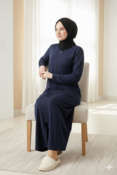kayde Boydan fermuarlı düz renk esnek kumaş kadın namaz elbisesi ferace