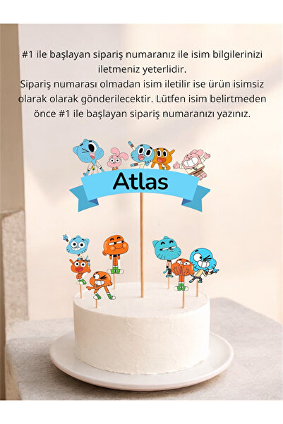 Sinem Gift Gumball Konseptli Pasta Süsü - Doğum Günü Pasta Süsü - Gumball Kon...