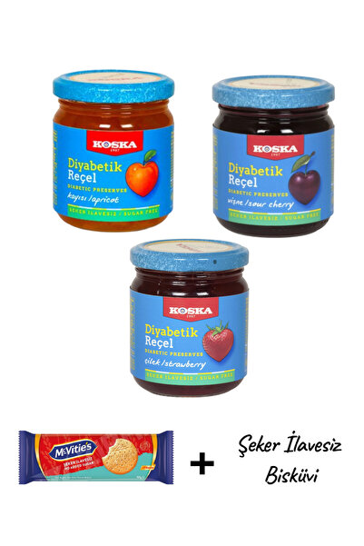KMS HOME Koska Şeker İlavesiz Diyabetik Çilek Reçeli Kayısı Reçeli Vişne Reçe...