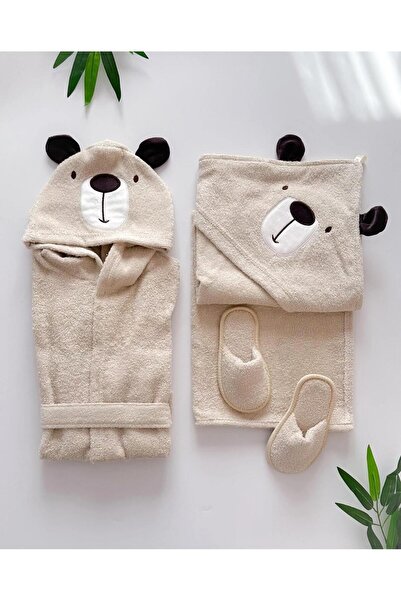 Butik ERKEK BEBEK - ÇOCUK %100 PAMUKLU 4 PARÇA HAVLU - BORNOZ SETİ KUTULU