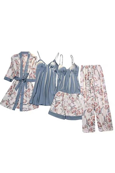 Generic Dojwik Women's Printed Pajamas Set with Sweet Flower Pattern - 5 Pieces