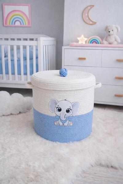 Secem Boutique Elephant Children's Toy Basket, Baby Laundry Basket 30X30