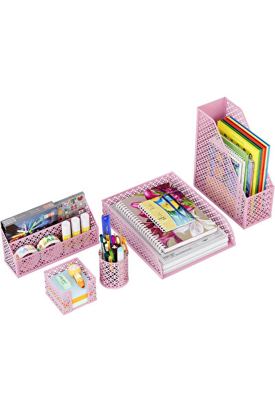 OEM Metal mesh desk organizer Pink, 5 individual pieces
