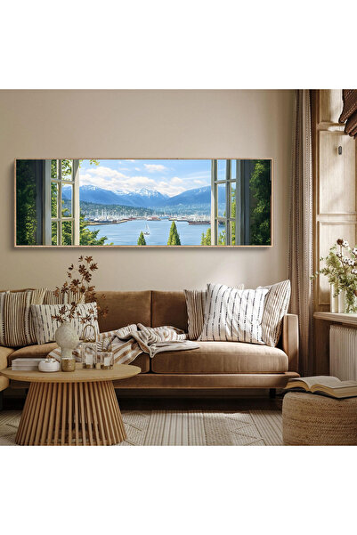 woodhomeworks Tek Parça Gerçek Ahşap Yatay Panorama Çerçeveli Tablo pencerede...
