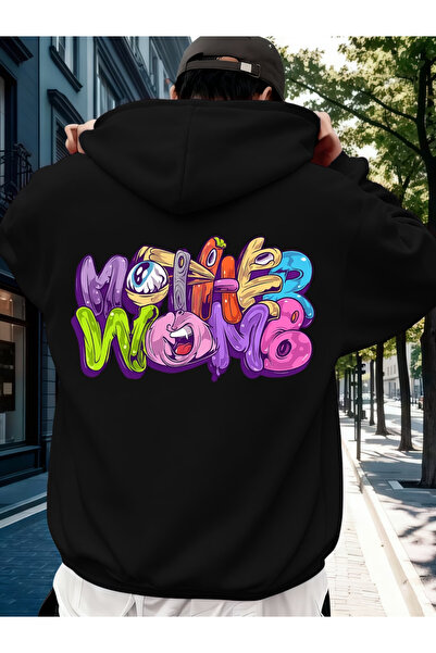 ALEYZA MODA ΠΟΛΥΧΡΩΜΟ Βαμβακερό μπεζ φούτερ με στάμπα και τσέπη με κουκούλα