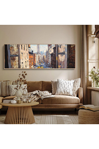 woodhomeworks Tek Parça Gerçek Ahşap Yatay Panorama Çerçeveli Tablo pencerede...