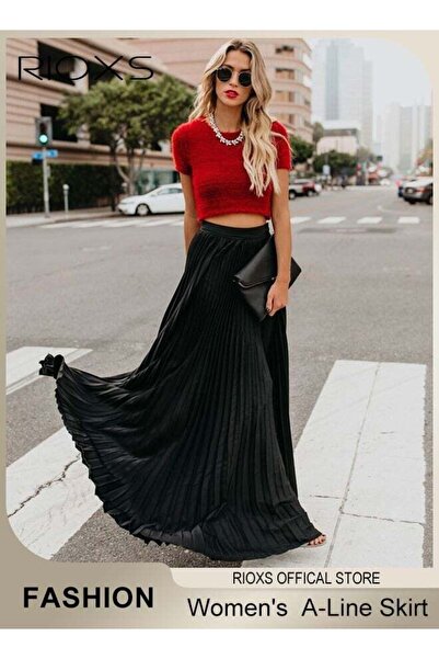 Generic Riyoks Long Maxi Skirt with High Waist and Pleats for Women