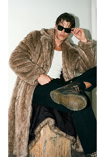 Dear Deer Mink Brown Long Faux Fur Coat