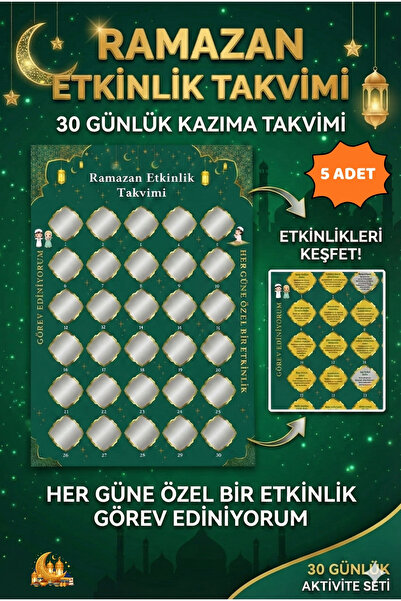 Minopi ( 5 Adet ) Ramazan Etkinlik Takvimi Kazımalı 30 Günlük Çocuklar İçin E...