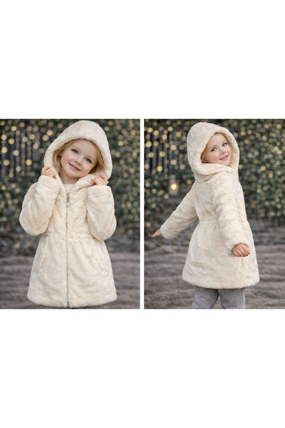 kahkaha kids Kız Çocuk Kapüşonlu Peluş Kaban Mont 5-9 yaş