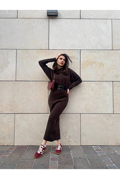 IŞILDA FASHION Μακρύ πλεκτό φόρεμα