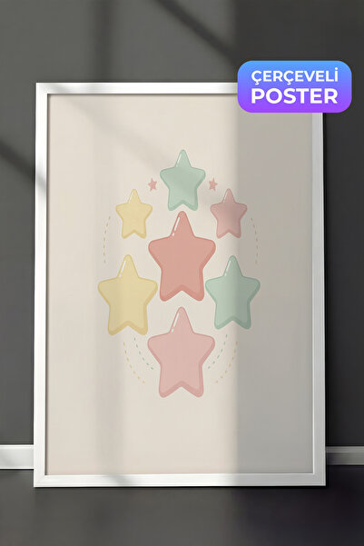 Zestia Bela uokvirena zidna slika pastelne zvezde nebo san minimalistički dek...