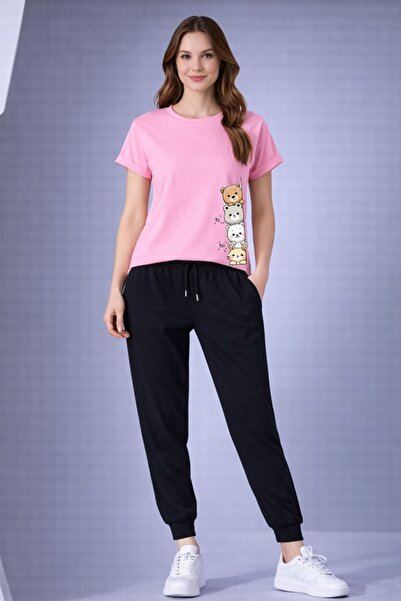 x-compass life Genis Kesim Cotton T-Shirt and Tracksuit Set with Yandan Aycik...