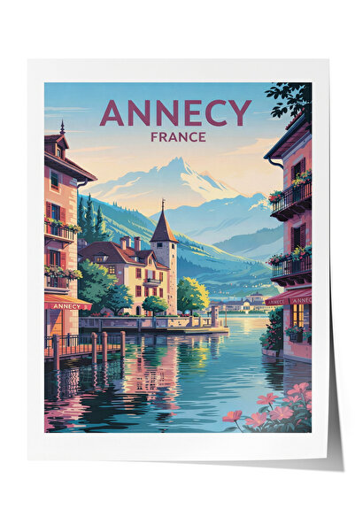 Zestia Poster Annecy, Franța, decor pentru sufragerie cu peisaj de lac și munte