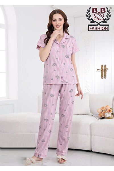 bbs fashion Comfortable women's home pajama set, short-sleeved, button-up, co...
