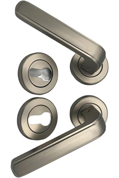Generic Rose Handles Steel Door Handle Set with Keyhole Escutcheons, Brushed Nickel Finish, Lever Style