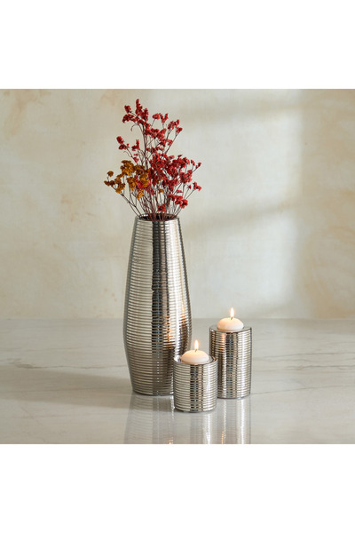 Generic طقم هدايا أوروم تايتاني ديون المكون من 3 قطع: مزهرية سيراميك مضلعة وح...