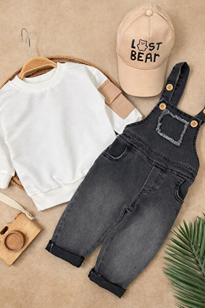 ASİLA Şapkalı Kot Erkek Bebek Salopet Takım