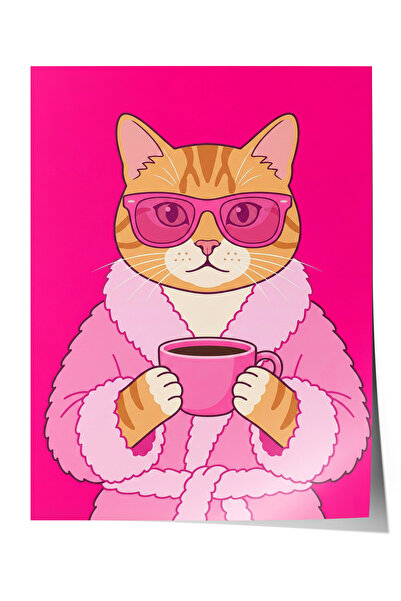 Zestia Αφίσα Pink Glam Cat Coffee Ritual Διακόσμηση Σαλονιού