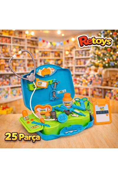 Retoys Çantalı Oyuncak Eğitici Doktor Hemşire Gerçekçi Set 25 Parça CE Mavi