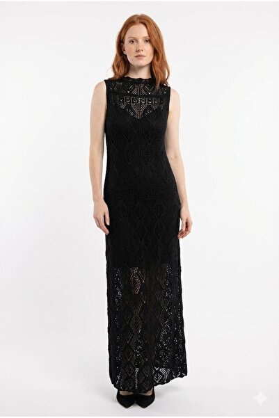 Neden Tekstil Black Openwork Long Dress
