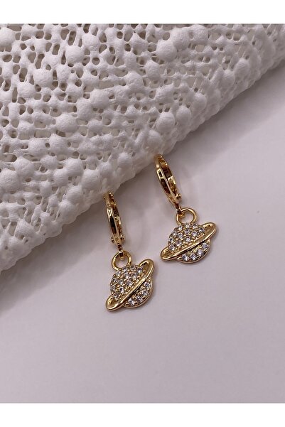 kurukafagift Planet Earrings with Zircon Stones in Minimal Gold Color