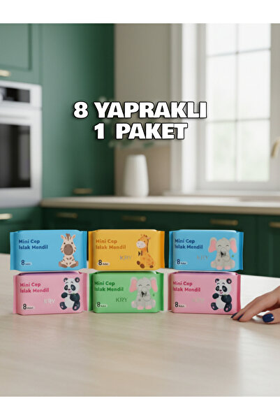 KRY Mini Cep Islak Mendil – Tek Paket 8 Yaprak, Taşınabilir Pratik Hijyen Men...