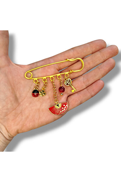 STE Yelpaze Charm Detaylı El Yapımı İskoç İğnesi – Uğur Böceği, Yonca ve Anah...