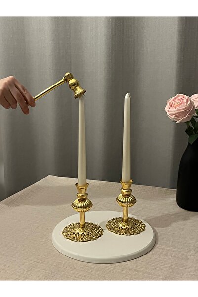 LUXAY HOME LADIES 2'Lİ GOLD RENGİ ŞAMDAN & DEKORATİF MUM SÖNDÜRÜCÜ OBJE SETİ
