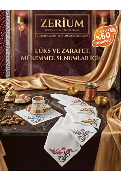 ZERİUM Premium 6’lı Kokteyl ve Kahve Altı Sunum Peçetesi Osmanlı Motifleri Se...