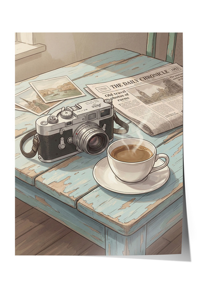 Zestia Ретро фотоапарат и плакат „Кафе пауза“ Носталгичен кът за пътуване Дек...