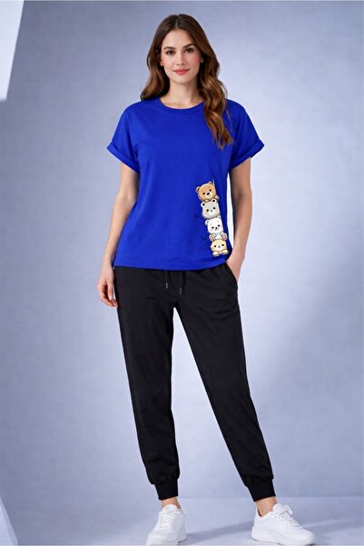 x-compass life Genis Kesim Cotton T-Shirt and Tracksuit Set with Yandan Aycik...