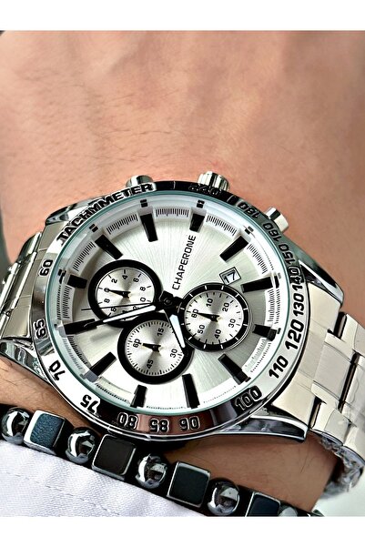 Chaperone Gümüş Renk Fonksiyonlar Aktif Orjinal Erkek Kol Saati + BİLEKLİK HE...
