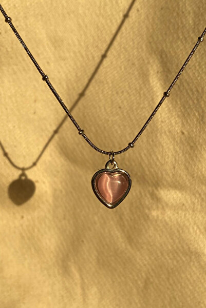 Brethils Pink Cloud Stone Necklace, Non-Tarnishing, Dorika Chain, Silver Colo...