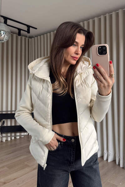 Sue Store Ecru Diving Fabric Inflatable Hooded Jacket