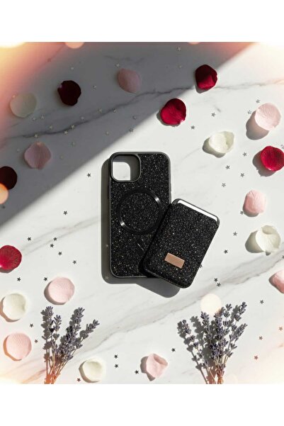 KumOziShop iPhone 15 PRO Uyumlu MagSafe ve Mıknatıs Özellikli Taşlı Cüzdanlı ...