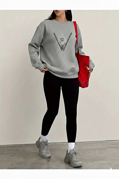 WOODROFFE Women's Black Leggings - Gray Sweatshirt Set 2-Piece Combination Ov...