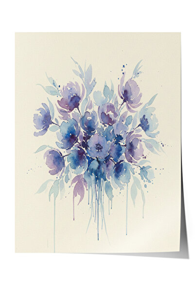 Zestia Poster cu curgere de cerneală, albastru violet, pictură în apă, floare...