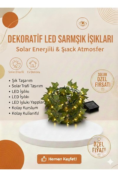 Genel Markalar Güneş Enerjili LED Sarmaşık Işıkları | Yaprak Tasarımlı, Sıcak...