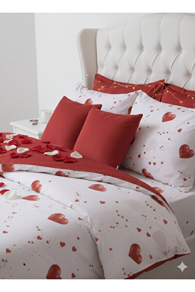 Alisy Home Elastic Sheet Duvet Cover Set Double Size Heart Pattern 100% Cotton