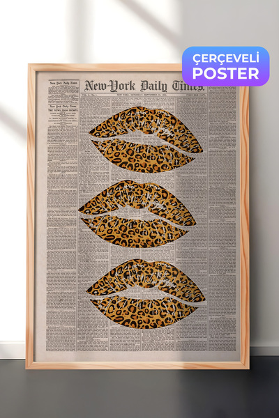 Zestia Drvena ukrasna slika na zidu Sa leopard dezenom Usne Pop Art Dekoracij...