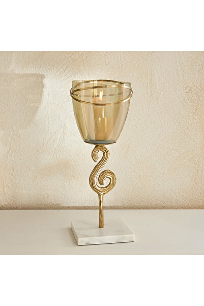 Home Box حامل شموع مزخرف من المعدن والرخام من ساندز آند بالمز صحرا - 11×11×36 سم